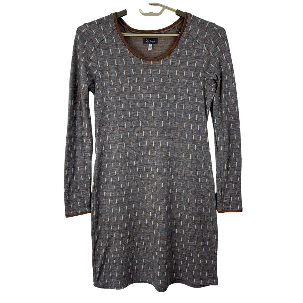 Ibex Juliet Annis Dress 100% Merino Wool Gray Brown long sleeve Large *flaw